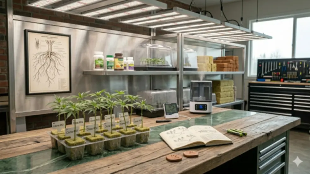 Deze cannabis stekken hebben wortels ontwikkeld en zijn klaar om te worden verpot.