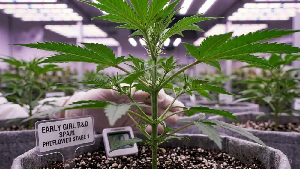 Eerste voorbloemen op een autoflowering cannabisplant tijdens de bloeifase