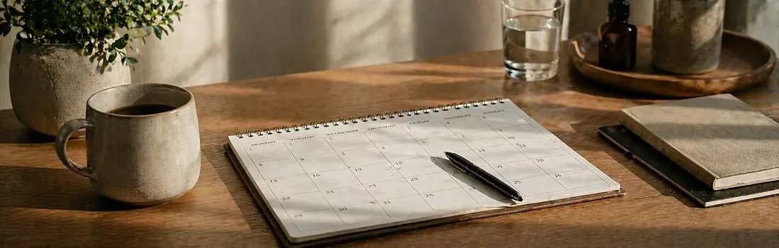 Kalender planner op bureau in ochtendlicht