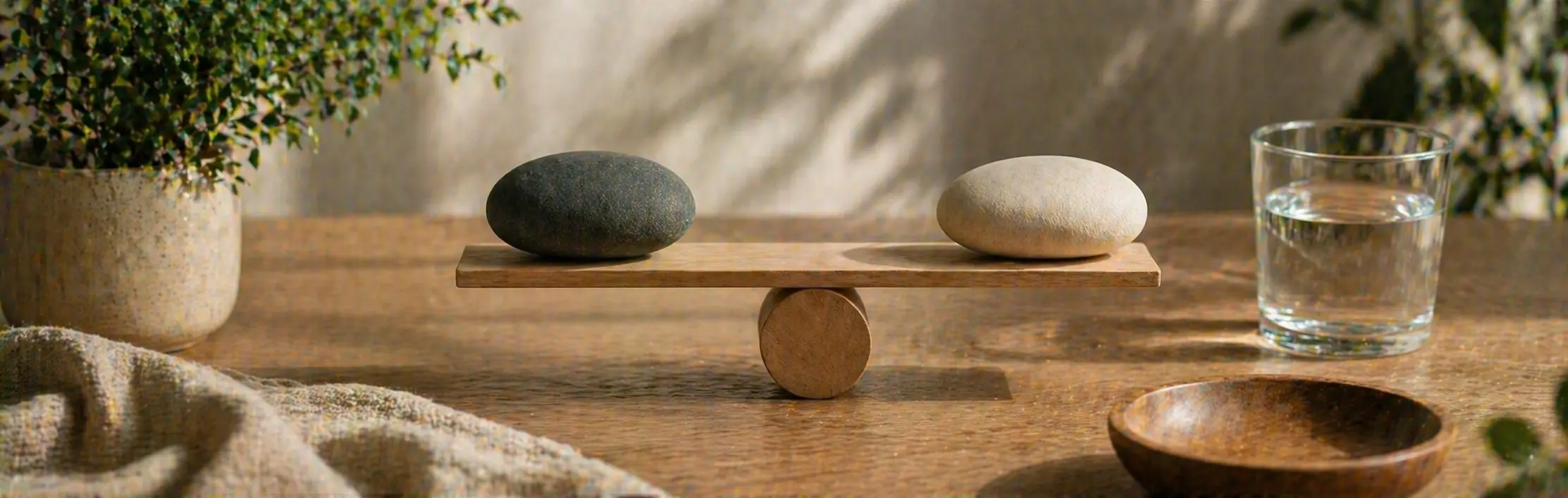 Rustic balance with soft lighting