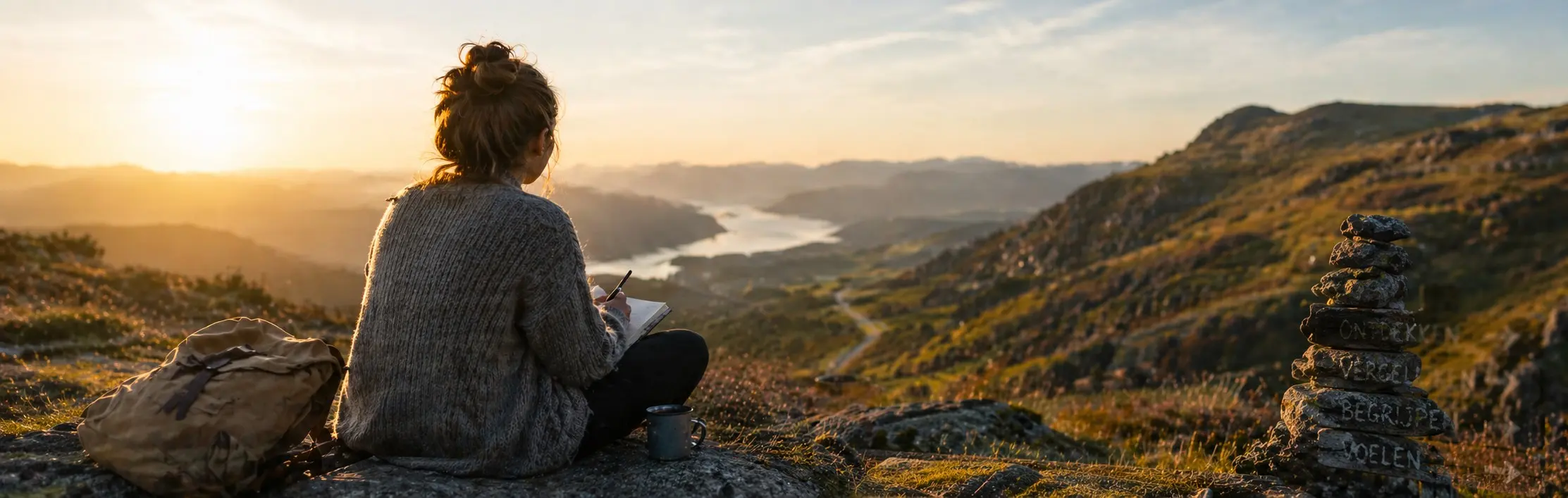 Sitzend in der Abendsonne &uuml;ber dem Tal